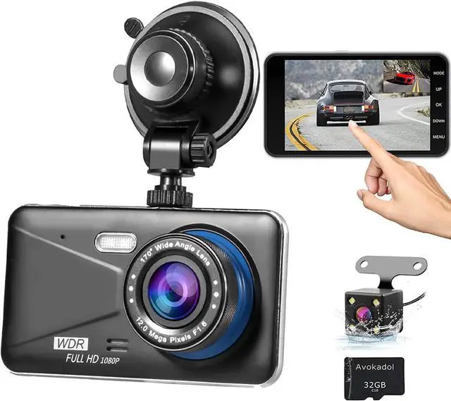 Main image of Dash Cam Front and Rear, Dual Car Camera with 32G SD Card 4''IPS Touch Screen, 1080P Dashboard Camera for Cars & Trucks, Waterproof Rear Cam, WDR G-Sensor/Night Vision/Parking Monitor.