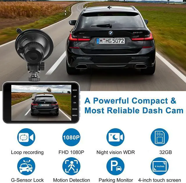 Alt view image 2 of 6 - Dash Cam Front and Rear, Dual Car Camera with 32G SD Card 4''IPS Touch Screen, 1080P Dashboard Camera for Cars & Trucks, Waterproof Rear Cam, WDR G-Sensor/Night Vision/Parking Monitor.