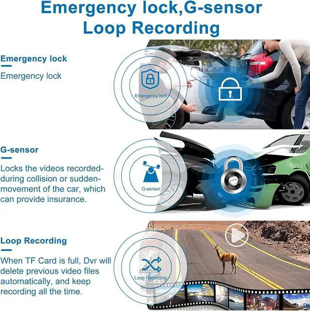 Alt view image 5 of 6 - Dash Cam Front and Rear, Dual Car Camera with 32G SD Card 4''IPS Touch Screen, 1080P Dashboard Camera for Cars & Trucks, Waterproof Rear Cam, WDR G-Sensor/Night Vision/Parking Monitor.