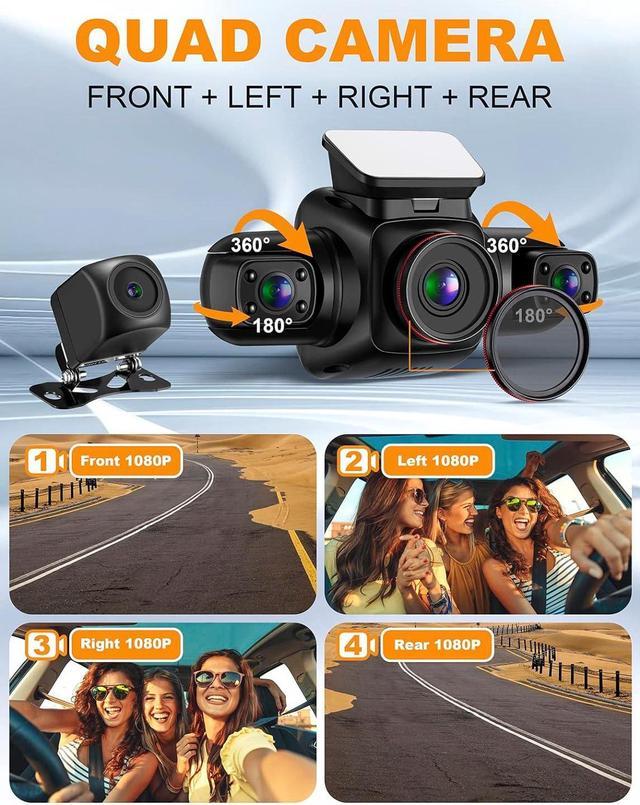 360° Dash Cam 4 Channel Wifi Dash Camera FHD 1080Px4 Front Left Right and  Rear