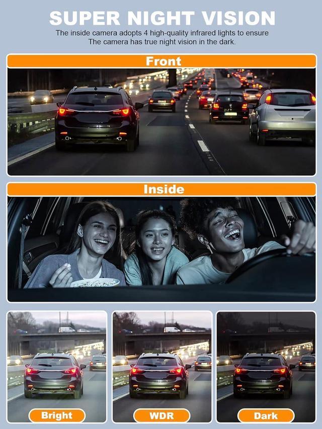 Alt view image 7 of 7 - 360 Degree View 4 Channel Dash Cam Front and Rear Inside Left Right, Dash Camera for Cars with CPL, Built-in GPS WiFi Night Vision, 24/7 Recording Parking Mode Monitor, Free 128G Card
