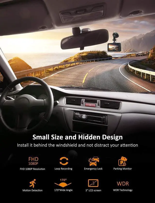 Alt view image 2 of 7 - Dash Cam 1080P DVR Dashboard Camera Car Driving Recorder 3 Inch Driving Camera LCD Screen, 170°Wide Angle, WDR, G-Sensor, Loop Recording, Parking Monitor, Motion Detection