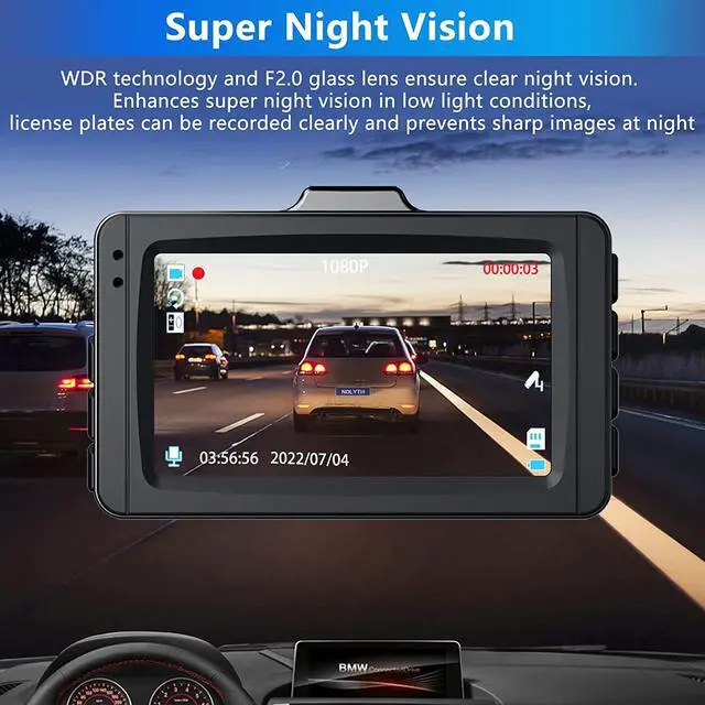 Alt view image 3 of 7 - Dash Cam Front, 1080P Full HD Dash Camera for Cars, 3" LCD Dash Cams for Cars, Free 32G SD Card, F2.0 Glass Lens, WDR, Night Vision, Parking Monitor