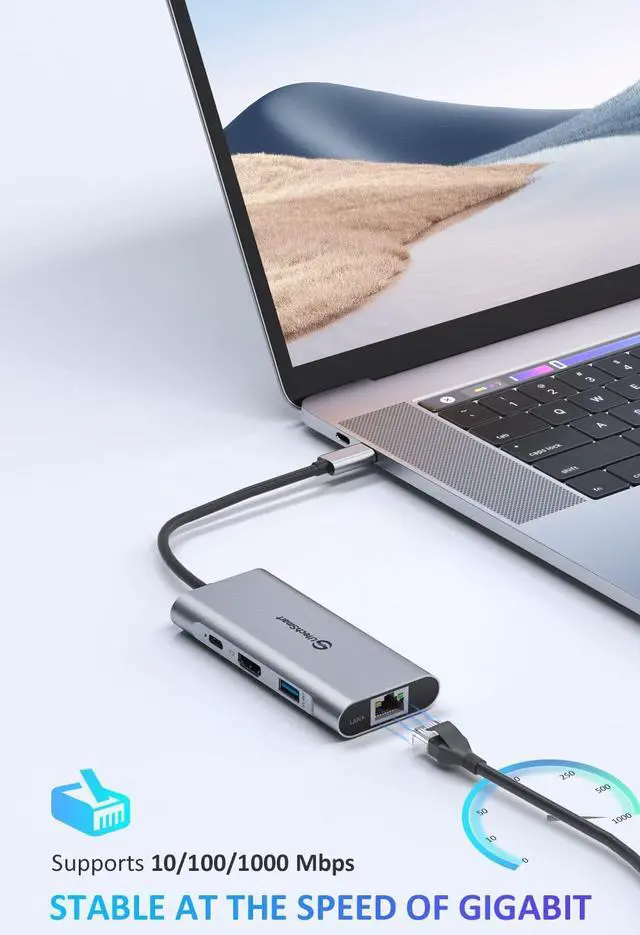 Alt view image 7 of 7 - USB C Hub, UtechSmart 6 In 1 USB C to HDMI Adapter with 1000M Ethernet, Power Delivery Pd Type C Charging Port, 3 USB 3.0 Ports Adapter Compatible for MacBook Pro, Chromebook, XPS, and USB C devices