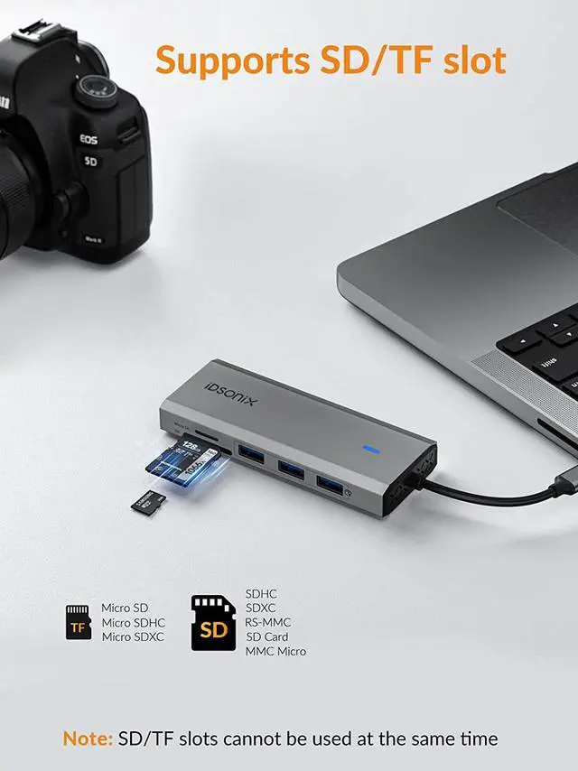 Alt view image 7 of 7 - Docking Station - iDsonix 8 in 1 USB C Hub Aluminum Multiport Adapter with HDMI 4K@60Hz, PD 100W, 1Gigabit Ethernet, SD/TF Card Reader for MacBook Air/Pro iPad Dell/Hp Laptop and More