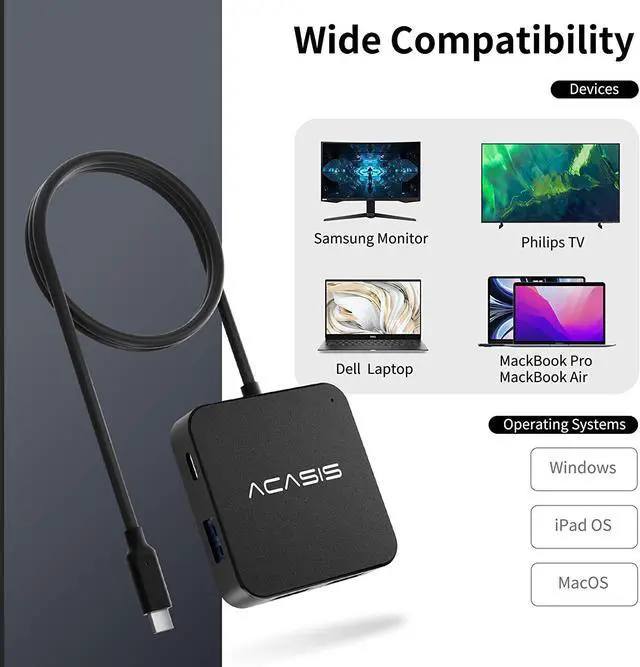 Alt view image 7 of 7 - USB C Hub, Multi-Port USB Type-C Hub with 4K HDMI, Power Delivery 100 W | 3 USB 3.0 Port | 1 Type-C 3.0 Port | USB Splitter Adapter for MacBook, Mac Mini, XPS, Laptop and USB C Devices (2ft)