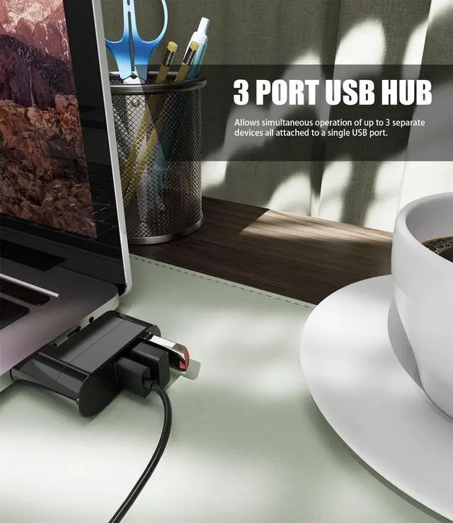 Alt view image 7 of 7 - USB Port Splitter, PANPEO 3 Port USB 2.0 Expander Splitter [90°/180° Degree Rotatable] for Laptop, Xbox, Wii, PS3, PC, MAC, Mac Book, Tablet, Tab, Console, Printer, Camera - Black