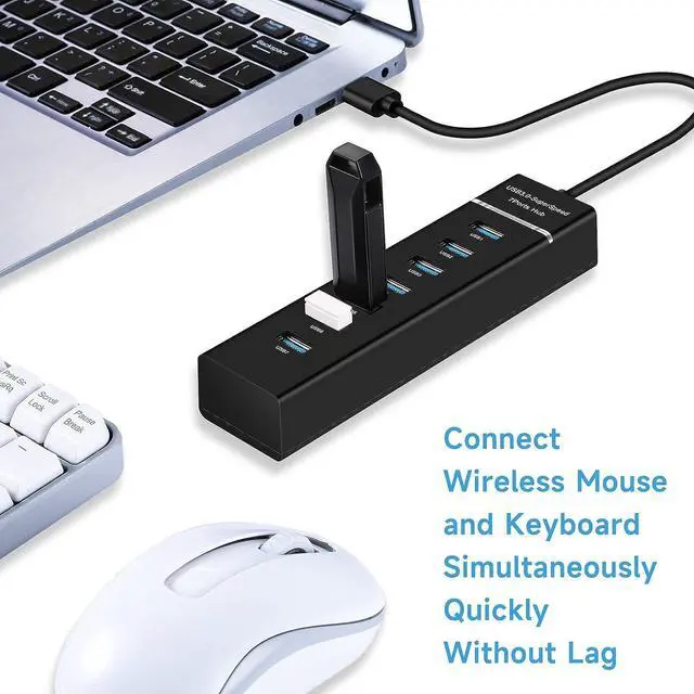 Alt view image 4 of 7 - USB Hub3.0, YaimhSound 7-Port USB Extender, USB 3.0, 2.0 Splitter Adapter for Laptop,PC, Keyboard, Mouse, Dell, HP, Lenovo, Mac, Acer, Surface Pro and More USB Devices(1ft)