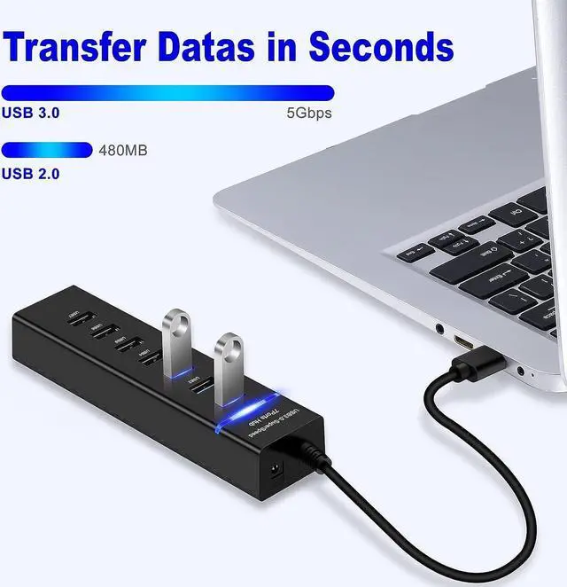 Alt view image 2 of 7 - USB Hub3.0, YaimhSound 7-Port USB Extender, USB 3.0, 2.0 Splitter Adapter for Laptop,PC, Keyboard, Mouse, Dell, HP, Lenovo, Mac, Acer, Surface Pro and More USB Devices(1ft)