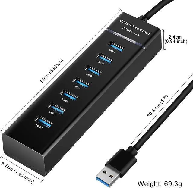Alt view image 6 of 7 - USB Hub3.0, YaimhSound 7-Port USB Extender, USB 3.0, 2.0 Splitter Adapter for Laptop,PC, Keyboard, Mouse, Dell, HP, Lenovo, Mac, Acer, Surface Pro and More USB Devices(1ft)