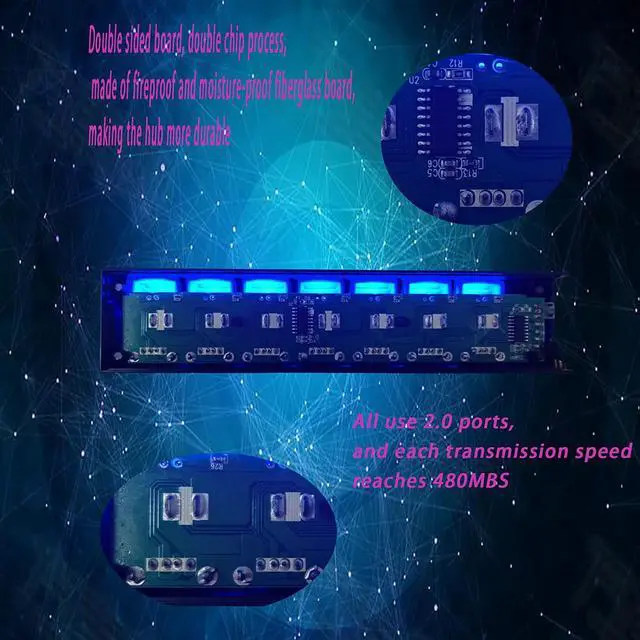 Alt view image 4 of 5 - USB Splitter Multi Port USB 2.0 Hub, 7 Port with Independent On/Off Switch and LED Indicators USB A Port Data Hub, Suitable for PC Computer Keyboard Laptop Mobile HDD, Flash Drive Camera Etc