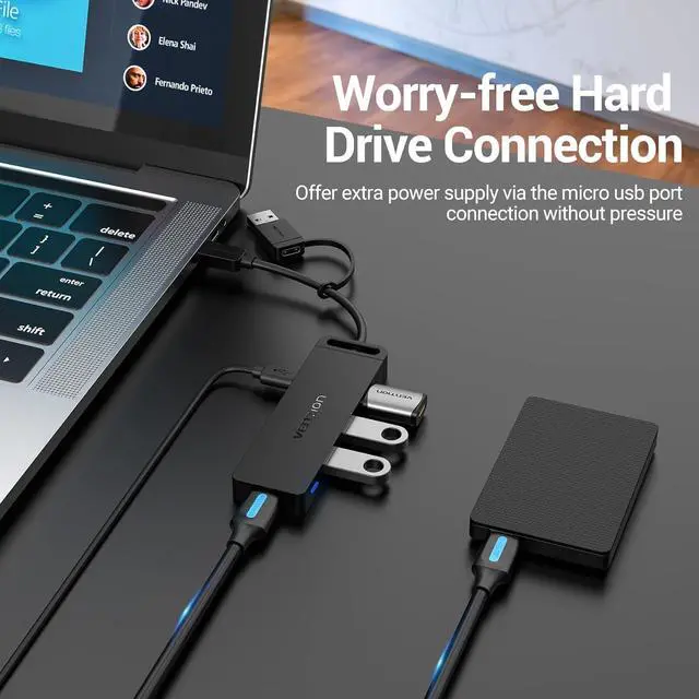 Alt view image 4 of 7 - USB Hub - USB C to USB 3.0 Hub with 4 Ports and 0.5ft Extended Cable Ultra Slim USB Splitter for MacBook Mac Pro Surface Pro PS4 XPS PC Flash Drive
