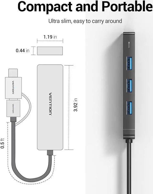Alt view image 6 of 7 - USB Hub - USB C to USB 3.0 Hub with 4 Ports and 0.5ft Extended Cable Ultra Slim USB Splitter for MacBook Mac Pro Surface Pro PS4 XPS PC Flash Drive