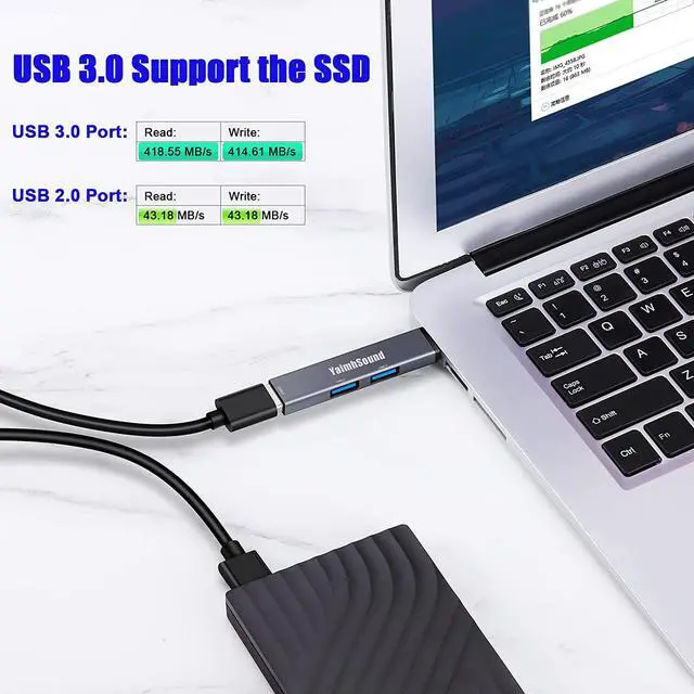 Alt view image 3 of 7 - USB Hub 3.0,YaimhSound USB Extender Splitter,3-Port USB Adapter to USB Extension for Laptop,Keyborad,Mouse,Xbox,Flash Drive,SSD,Camera(Grey,Aluminum)