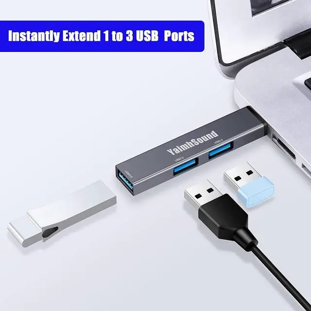 Alt view image 2 of 7 - USB Hub 3.0,YaimhSound USB Extender Splitter,3-Port USB Adapter to USB Extension for Laptop,Keyborad,Mouse,Xbox,Flash Drive,SSD,Camera(Grey,Aluminum)