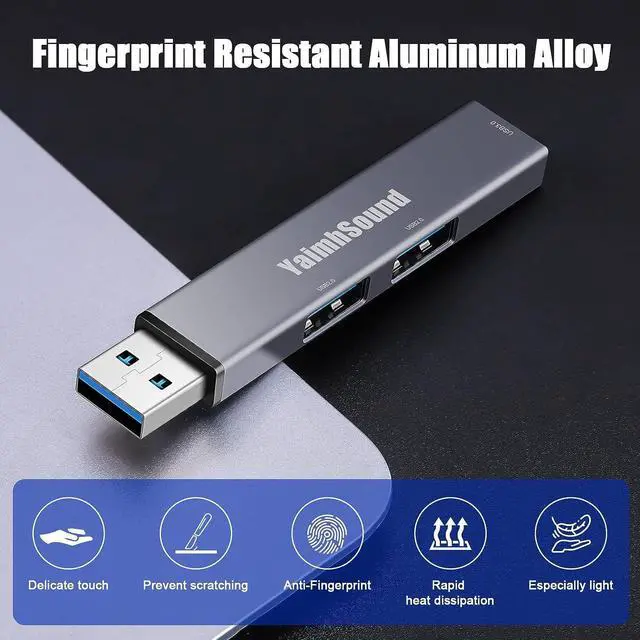 Alt view image 5 of 7 - USB Hub 3.0,YaimhSound USB Extender Splitter,3-Port USB Adapter to USB Extension for Laptop,Keyborad,Mouse,Xbox,Flash Drive,SSD,Camera(Grey,Aluminum)