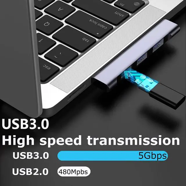 Alt view image 4 of 6 - USB 3.0 Hub, 4 Port USB Splitter, USB Hub for Laptop with 3 USB 2.0 Ports and 1 USB 3.0 Port for Flash Drives, HDD, Printer, Console, Camera, Keyboard, Mice (Left end Model)