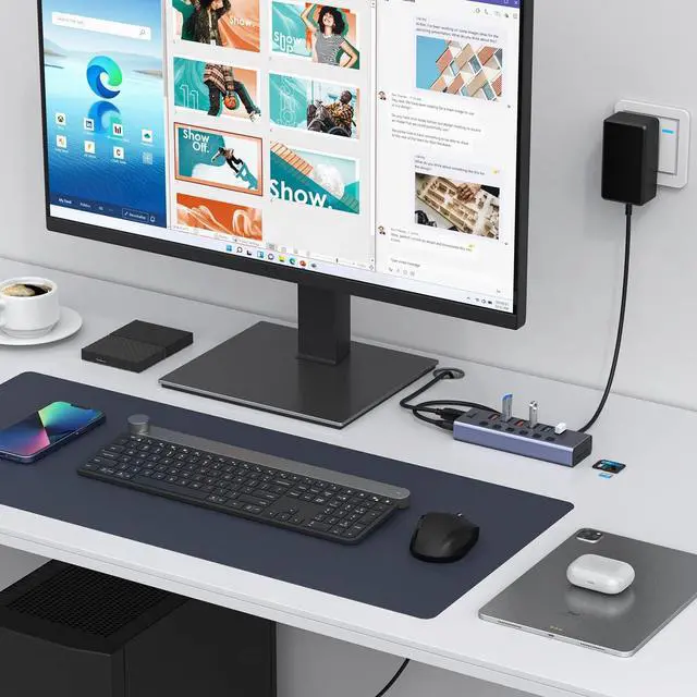 Alt view image 6 of 6 - Powered USB Hub,8-Port USB Splitter with 3*USB 3.1(10Gbps), 3*USB 3.0 Ports, SD/TF Card Readers, Individual Switches, USB 3.0 Hub with 5V/4A DC Power Adapter, Aluminum USB Port Hub for PC and Laptop