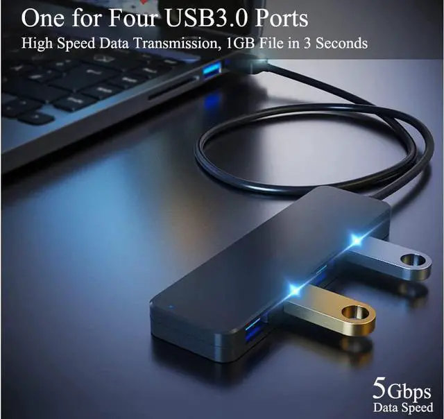 Alt view image 2 of 7 - 4 Port USB Hub,Fast USB 3.0 Hub,Portable USB Hub 3.0 with 2ft Extender Cable,Ultra Slim USB Port Expander USB Splitter for Laptop MacBook Pro Gaming PC Desktop,Notebooks,PS5