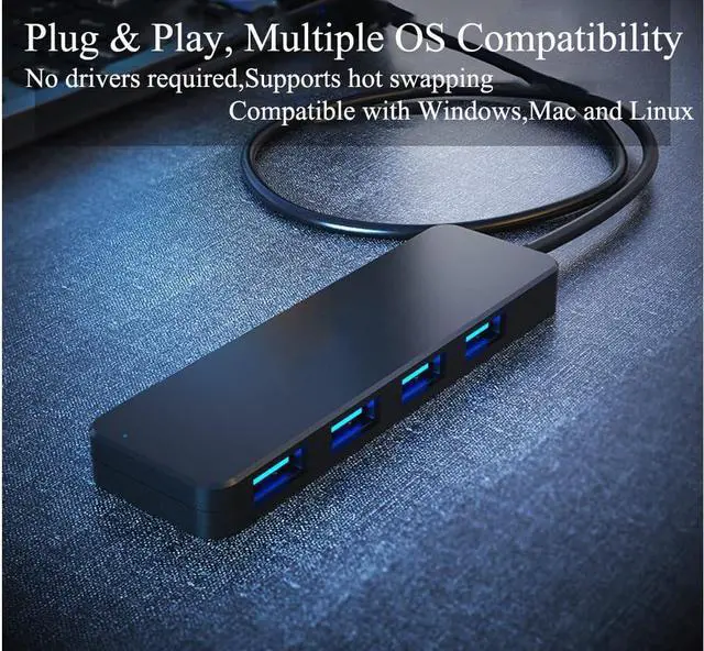 Alt view image 4 of 7 - 4 Port USB Hub,Fast USB 3.0 Hub,Portable USB Hub 3.0 with 2ft Extender Cable,Ultra Slim USB Port Expander USB Splitter for Laptop MacBook Pro Gaming PC Desktop,Notebooks,PS5