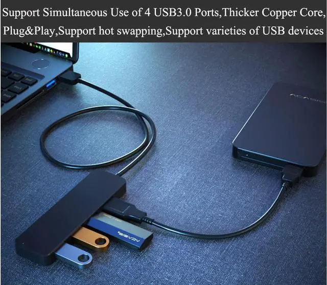 Alt view image 6 of 7 - 4 Port USB Hub,Fast USB 3.0 Hub,Portable USB Hub 3.0 with 2ft Extender Cable,Ultra Slim USB Port Expander USB Splitter for Laptop MacBook Pro Gaming PC Desktop,Notebooks,PS5