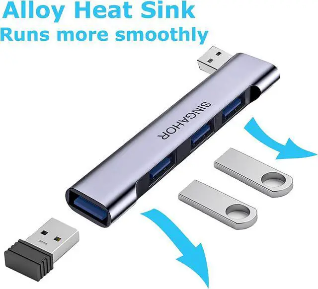 Alt view image 3 of 7 - USB Hub 3.0, 4 Port USB Splitter, USB Hub for pc with 3 USB 2.0 Ports and 1 USB 3.0 Port for Flash Drives, HDD, Printer, Console, Camera, Keyboard, Mice (Right end Model)
