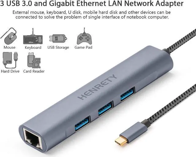 Alt view image 3 of 6 - USB C to Ethernet Adapter, 4-in-1 Portable Data Hub USB Splitter USB 3.0 Expander with RJ45 Gigabit Ethernet LAN Network Adapter Support Windows 10,8.1,Mac OS, Surface Pro,Linux,Chromebook and More