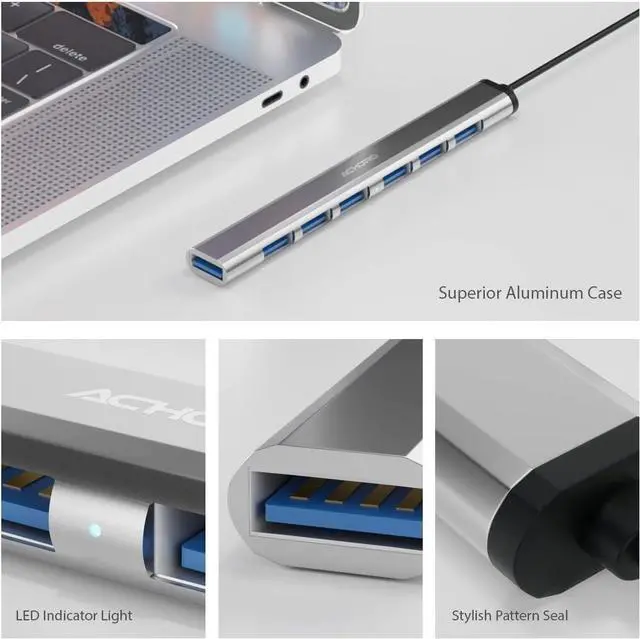 Alt view image 3 of 4 - 7 USB Hub  Built in USB A Port & USB C to USB Adapter Multiple USB Port for PC, Mac,MacBook Pro, iMac & Desktop - Aluminium Alloy Portable Extra USB Port & Mini USB Hub (7 Ports)