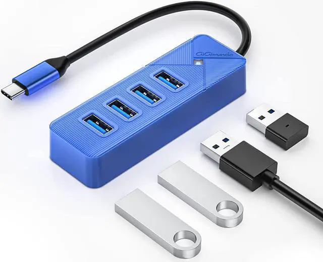 Main image of 4-Port USB C to USB Adapter, USB C Hub 3.0 for Laptop, 5Gbps USB Multiport Adapter for Mac, MacBook Air Pro, PC, Compatible with Windows, Mac OS, Linux (Blue, 15cm)