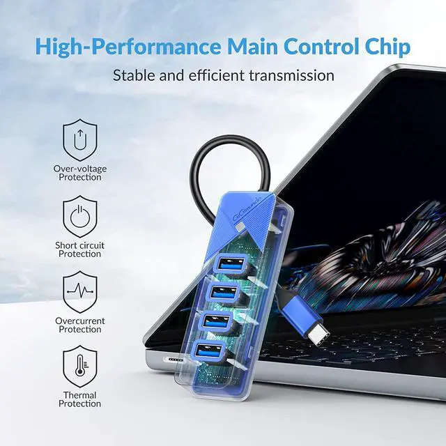 Alt view image 6 of 7 - 4-Port USB C to USB Adapter, USB C Hub 3.0 for Laptop, 5Gbps USB Multiport Adapter for Mac, MacBook Air Pro, PC, Compatible with Windows, Mac OS, Linux (Blue, 15cm)