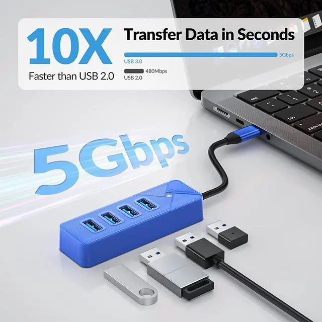 Alt view image 4 of 7 - 4-Port USB C to USB Adapter, USB C Hub 3.0 for Laptop, 5Gbps USB Multiport Adapter for Mac, MacBook Air Pro, PC, Compatible with Windows, Mac OS, Linux (Blue, 15cm)