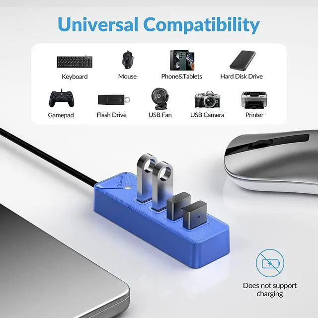 Alt view image 2 of 7 - 4-Port USB C to USB Adapter, USB C Hub 3.0 for Laptop, 5Gbps USB Multiport Adapter for Mac, MacBook Air Pro, PC, Compatible with Windows, Mac OS, Linux (Blue, 15cm)