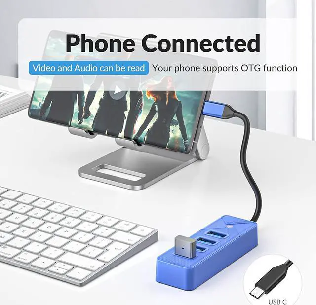 Alt view image 5 of 7 - 4-Port USB C to USB Adapter, USB C Hub 3.0 for Laptop, 5Gbps USB Multiport Adapter for Mac, MacBook Air Pro, PC, Compatible with Windows, Mac OS, Linux (Blue, 15cm)