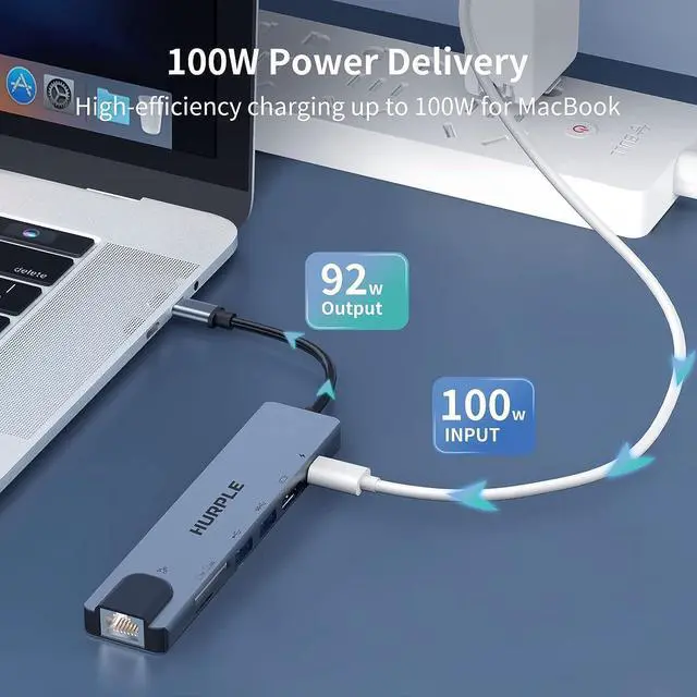 Alt view image 4 of 7 - USB C Hub, 7-in-1 USB C Hub Multiport Adapter with USB C to HDMI, RJ45 Ethernet, 100W Power Delivery, USB 3.0 and SD/TF Card Reader, Hurple USB-C Hub for MacBook Pro, iPad Pro, Type C Devices and More