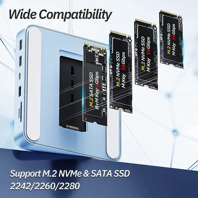 Alt view image 3 of 7 - USB C Hub for iMac 24 inch 2021, Minisopuru USB Hub Adapter Support M.2 NVMe SSD 7 in 1 Docking Station iMac Accessories with USB C 10Gbps, USB A 3.2, SD/TF Card Reader, M.2 SSD (Not Included), Blue.