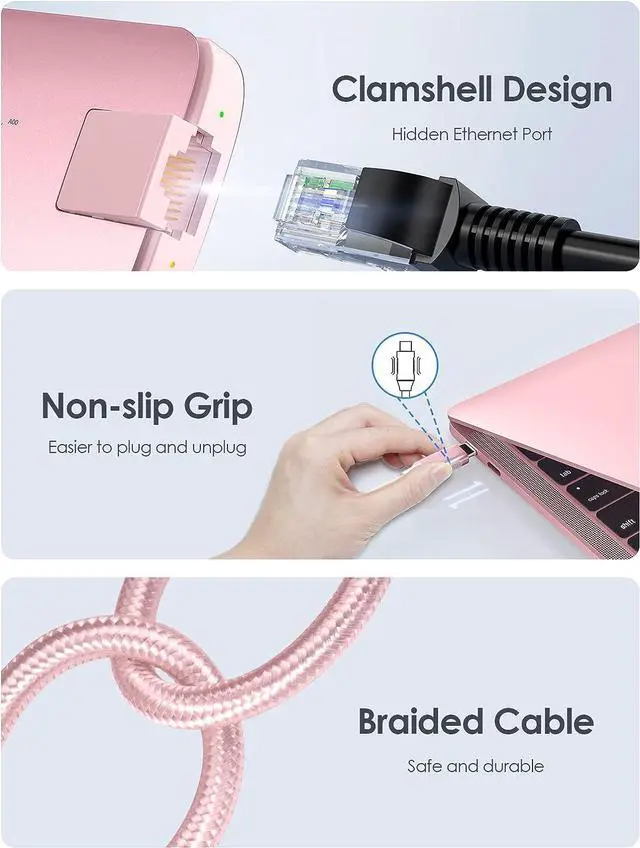 Alt view image 3 of 7 - LENTION Ultra-Thin USB C Hub with Ethernet, 4K HDMI, USB 3.0/2.0, Card Readers & PD Adapter for 2023-2016 MacBook Pro 13/14/15/16/M1/M2, New Mac Air & Surface, Chromebook, More (CB-C48, Rose Gold)