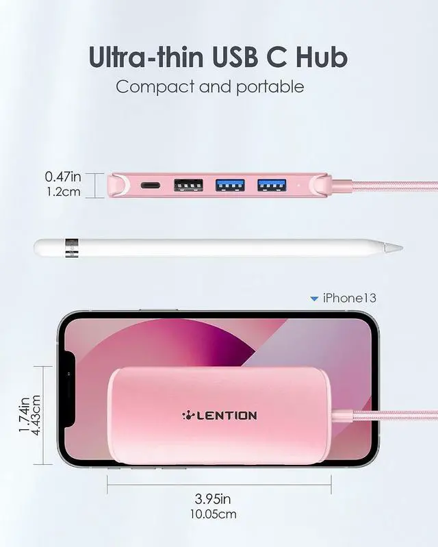 Alt view image 6 of 7 - LENTION Ultra-Thin USB C Hub with Ethernet, 4K HDMI, USB 3.0/2.0, Card Readers & PD Adapter for 2023-2016 MacBook Pro 13/14/15/16/M1/M2, New Mac Air & Surface, Chromebook, More (CB-C48, Rose Gold)