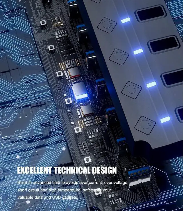 Alt view image 6 of 7 - USB Hub 3.0, Eanetf 7 Port USB hub with LED Individual On/Off Switches and Extended Long Cable for MacBook, Mac Pro, Mac Mini, iMac, Surface Pro, XPS, PC