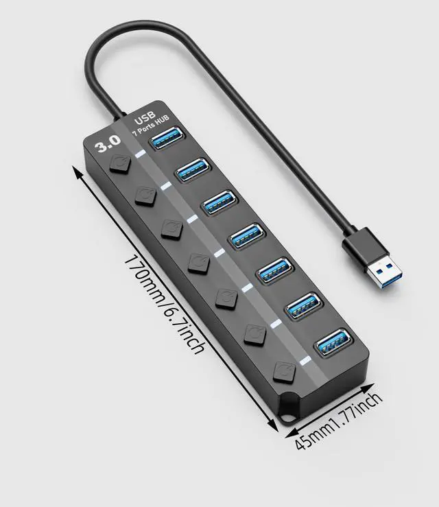Alt view image 2 of 7 - USB Hub 3.0, Eanetf 7 Port USB hub with LED Individual On/Off Switches and Extended Long Cable for MacBook, Mac Pro, Mac Mini, iMac, Surface Pro, XPS, PC