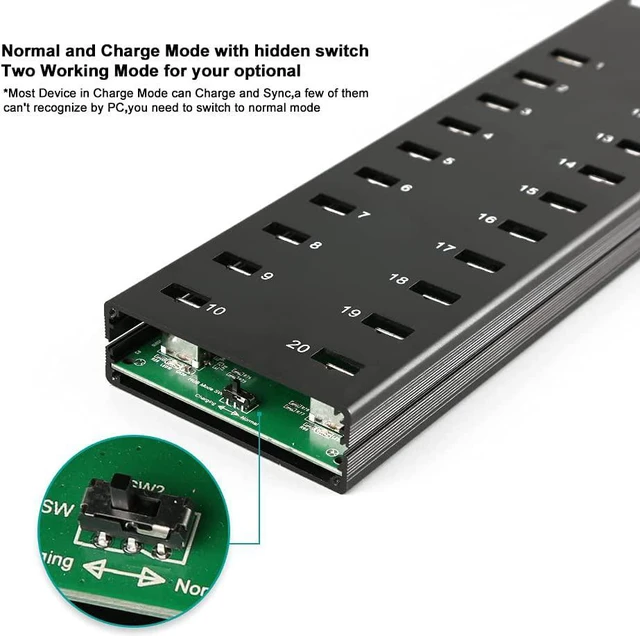 Alt view image 3 of 7 - 20 Ports Industiral USB 2.0 HUB - Powered Data and Charging Hub - 12V 10A External Power Adapter - Output of 1.2A Per USB Port - Aluminum Alloy Casing - Mouting Bracket - Led Indicator
