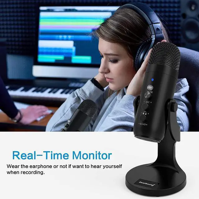 Alt view image 4 of 6 - USB Microphone,Condenser Computer PC Mic,Plug&Play Gaming Microphones for PS 4&5.Headphone Output&Volume Control,Mic Gain Control,Mute Button for Vocal,YouTube Podcast on Mac&Windows(Black)