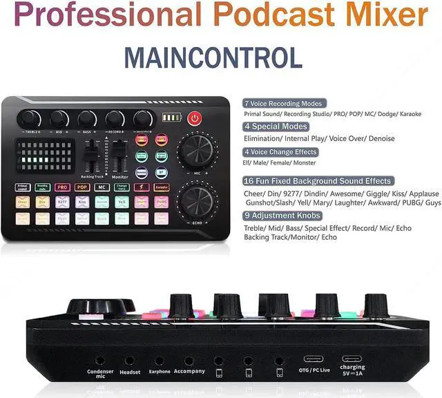 Alt view image 3 of 6 - Podcast Microphone Bundle, BM-800 Condenser Mic with Live Sound Card Kit, Podcast Equipment Bundle with voice changer and Mixer functions for PC Smartphone Studio Recording & Broadcasting