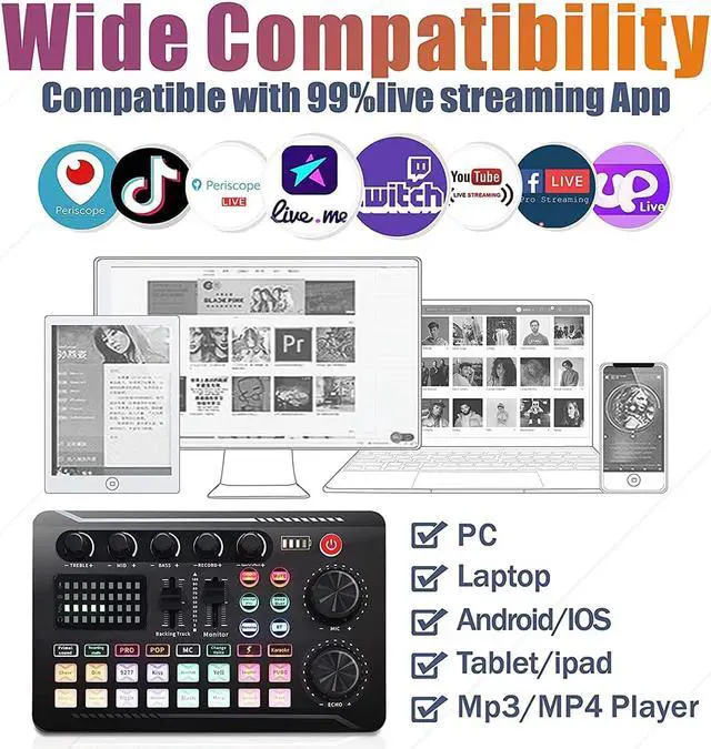 Alt view image 4 of 6 - Podcast Microphone Bundle, BM-800 Condenser Mic with Live Sound Card Kit, Podcast Equipment Bundle with voice changer and Mixer functions for PC Smartphone Studio Recording & Broadcasting