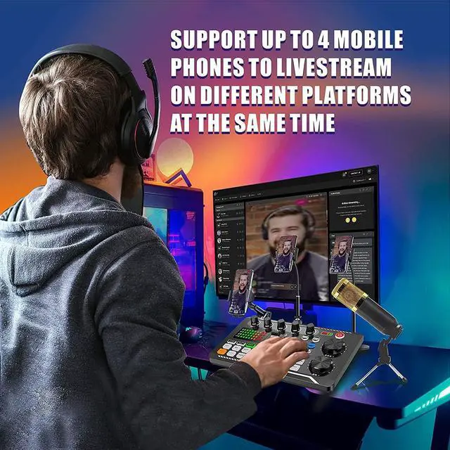 Alt view image 5 of 6 - Podcast Microphone Bundle, BM-800 Condenser Mic with Live Sound Card Kit, Podcast Equipment Bundle with voice changer and Mixer functions for PC Smartphone Studio Recording & Broadcasting