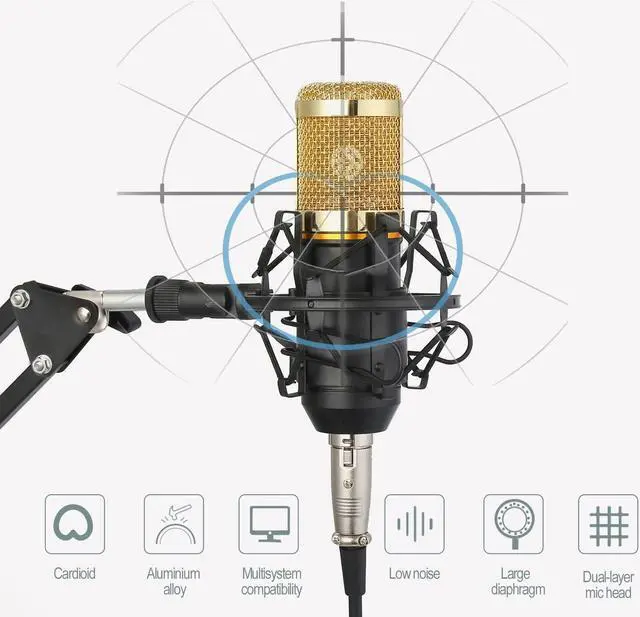 Alt view image 2 of 7 - Podcast Equipment Bundle, BM-800 Mic Kit with Live Sound Card, Adjustable Mic Suspension Scissor Arm, Metal Shock Mount and Double-Layer Pop Filter for Studio Recording & Broadcasting (CF100-Gold)