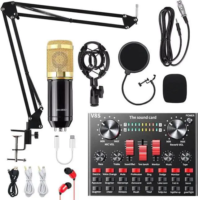 Main image of Podcast Equipment Bundle, BM800 Condenser Microphone Bundle with Live Sound Card, Adjustable Mic Stand, Metal Shock Mount and Double-Layer Pop Filter for Studio Recording (AL-V8S)