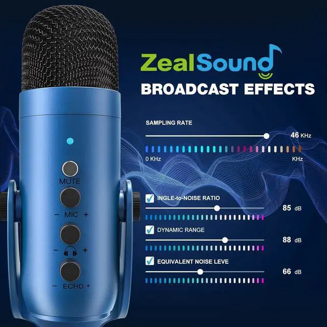 Alt view image 3 of 7 - USB Microphone,Condenser Gaming Mic for Phone/Laptop/PC/PS4/5/Computer,Microphone with Gain Knob,LED Mute,Monitor Volume Adjustment,Stand Base for Streaming, Podcast, Studio Recording (Blue)