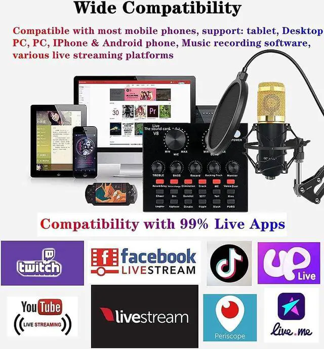Alt view image 4 of 7 - Podcast Equipment Bundle, BM-800 Podcast Microphone bundle with v8 Sound Card, Condenser Studio Microphonefor Laptop Computer Vlog Living Broadcast Live Streaming YouTube TikTok