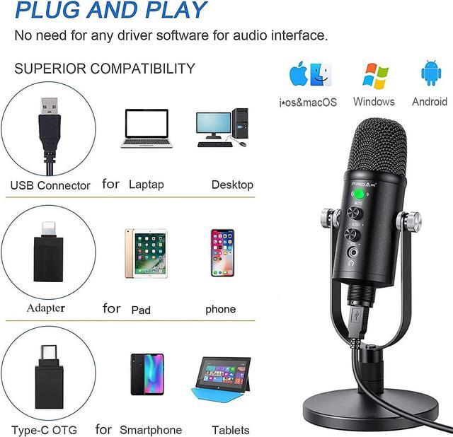 Alt view image 3 of 6 - Microphone for Podcast, USB Microphone Kit for Phone, PC/Micro/Mac/Android,Professional Plug&Play Studio Microphone with Stand for Gaming, Online Chatting, Videos, Voice Overs, Streaming