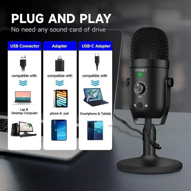 Alt view image 5 of 6 - Podcast Microphone for Phone,  Professional USB Microphone forTikTok/PC/Pad/PS4/i*O*S/Android,Computer Mic with Noise Cancelling,Asmr Microphone Plug and Play for Streaming,Podcast,Gaming